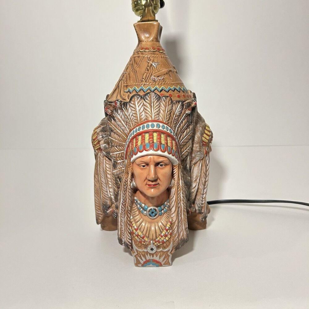 Vintage 1979 Native American 3 Chief Heads Lamp